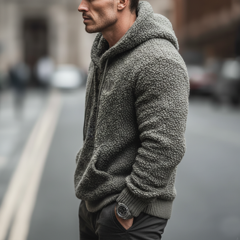 Men's Urban Casual Grey Quarter-zip Fleece Hooded Sweatshirt MTA1530L7U