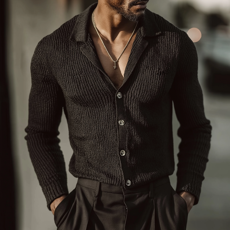 Men's Retro Casual Solid Color Knitted Button-Down Lapel Cardigan