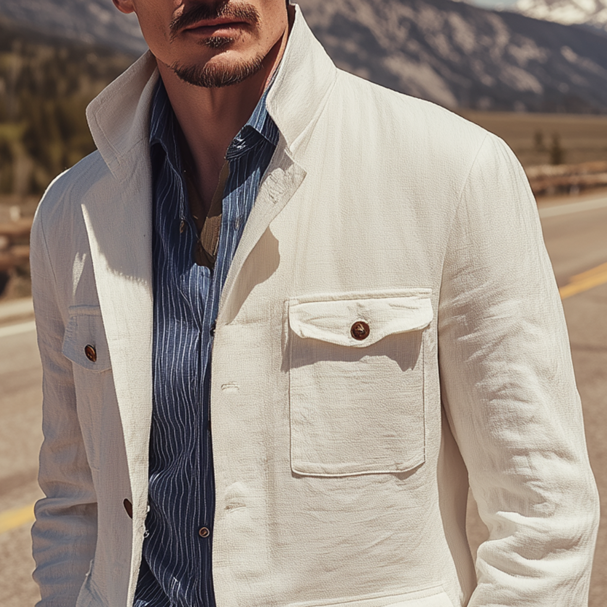 Men's Classic Retro Casual Lapel Multi-pocket Cotton And Linen Jacket MTA0104H4K