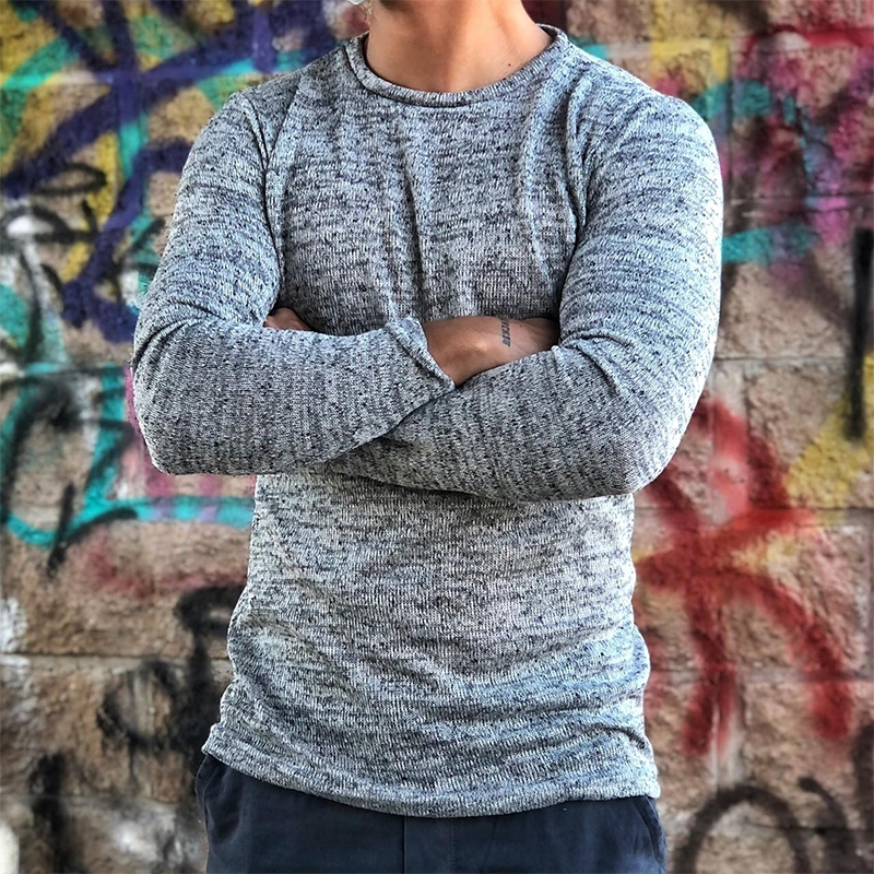 Men's Retro Round Neck Slim Fit Long Sleeve T-Shirt MTA0421G5TO