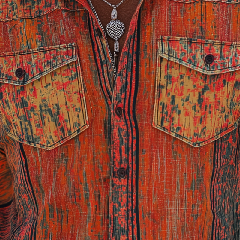 Men's Distressed Printed Polyester Blend Short-Sleeved Shirt MTA2943G3P