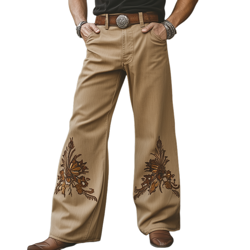 Herrejeans i western cowboy-stil med broderte løse jeans MTA1313F6U