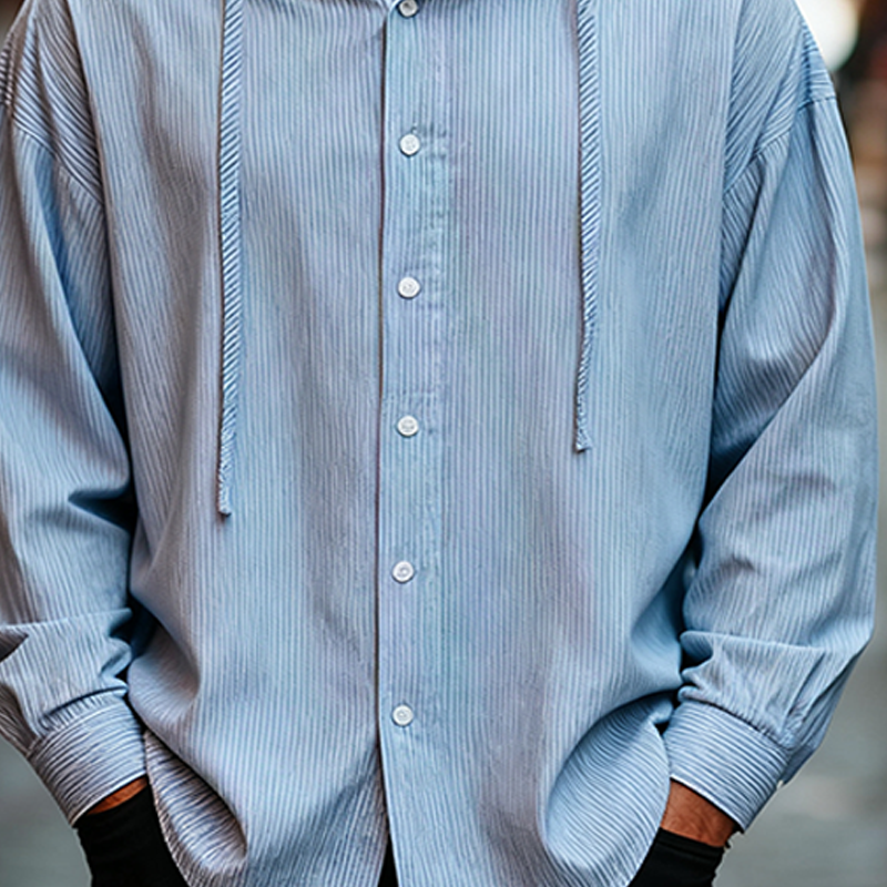 Men's Casual Loose Cotton Striped Long-sleeved Hoodie MTA2990J9X