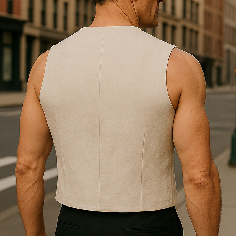 Men's Summer Fashion Simple Embroidered Light Linen Vest MTA2354E9P