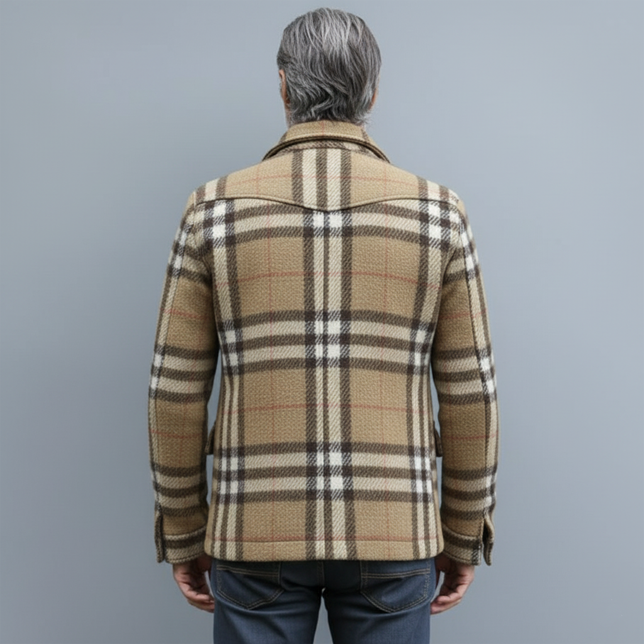 Men's Classic Light Business Lapel Single-breasted Faux Plaid Woolen Jacket With Multiple Pockets MTA3032I6K