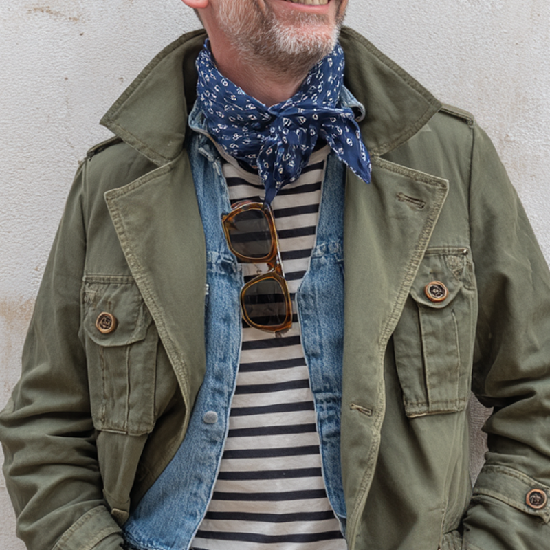 Men's Washed Distressed Military Style Lapel Multi-pocket Single Breasted Jacket MTA0561I8Z