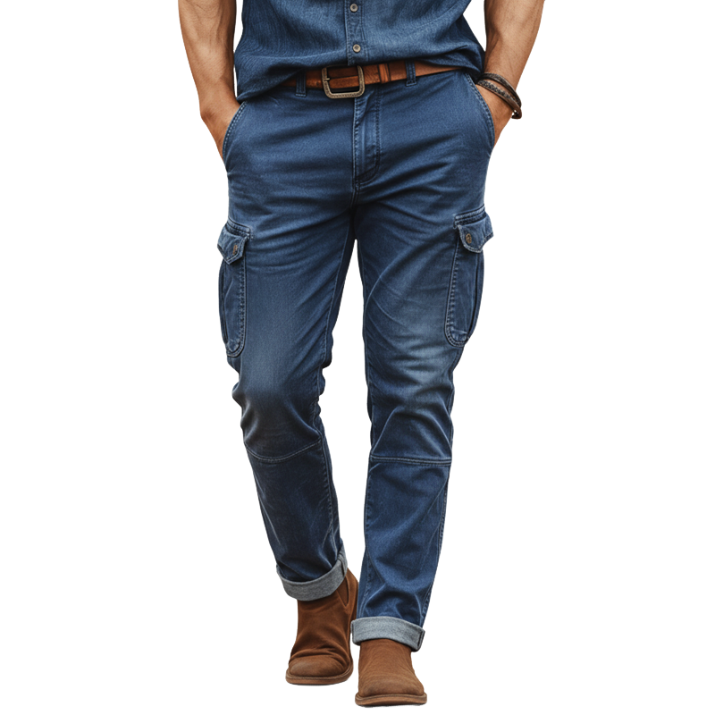 Men's Retro Classic Dark Blue Slim-fit Jeans MTA3139J1U