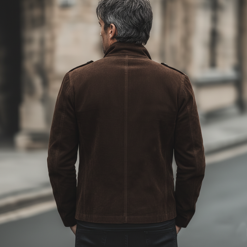 Men's Classic Chocolate Brown Double-breasted Notched Lapel Suede Jacket MTA0113L7U