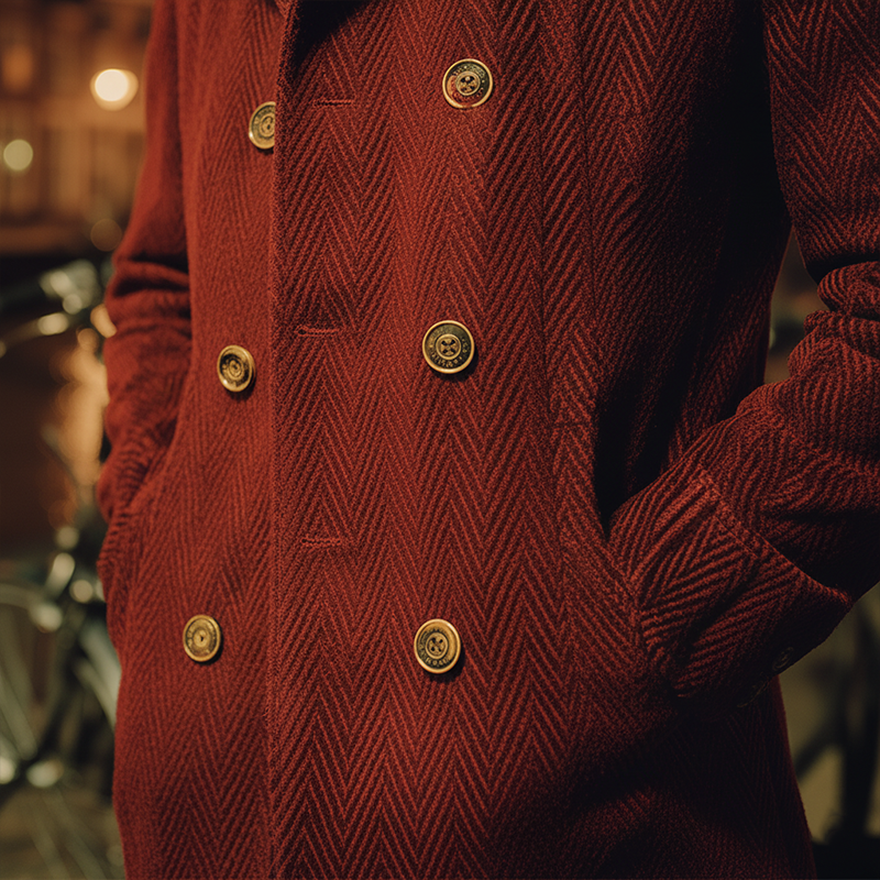 Men's Winter Fashion Herringbone Velvet Double-Breasted Coat MTA2788J3P