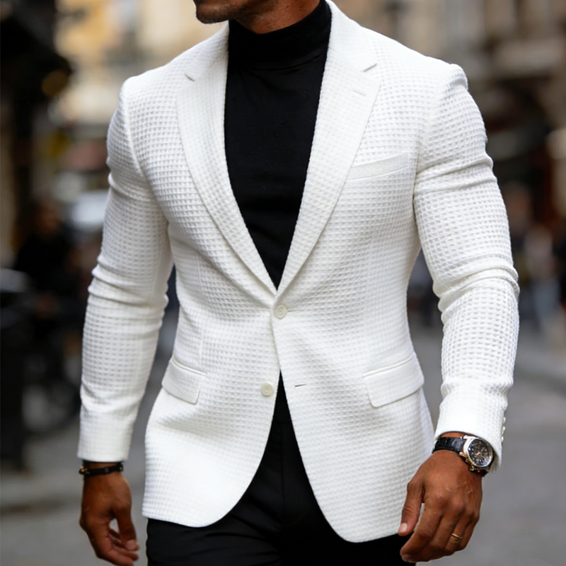 Men's Retro Casual Solid Color Waffle Blazer MTA2318L0TO