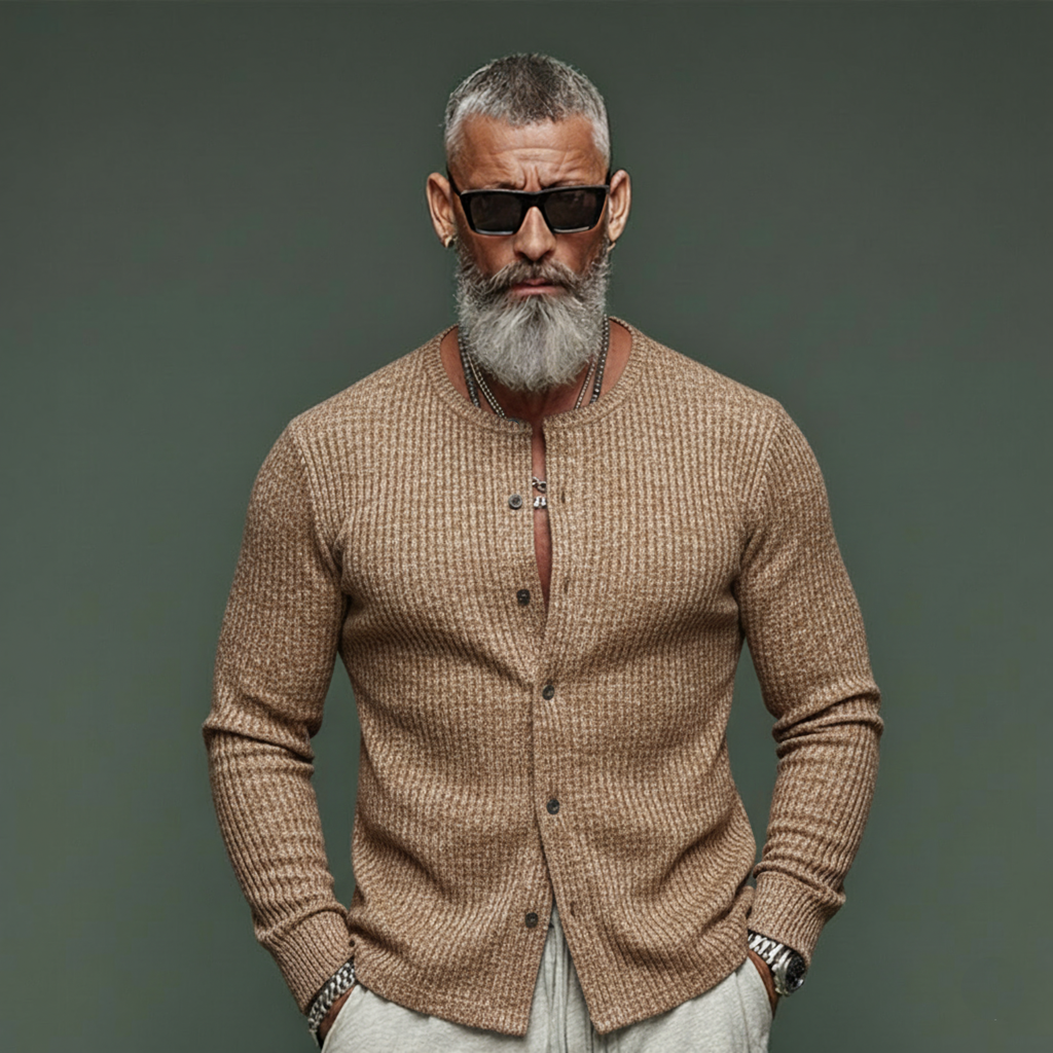 Men's Classic Casual Slub Yarn Ribbed Slim-fit Long-sleeved Shirt MTA2430L6K