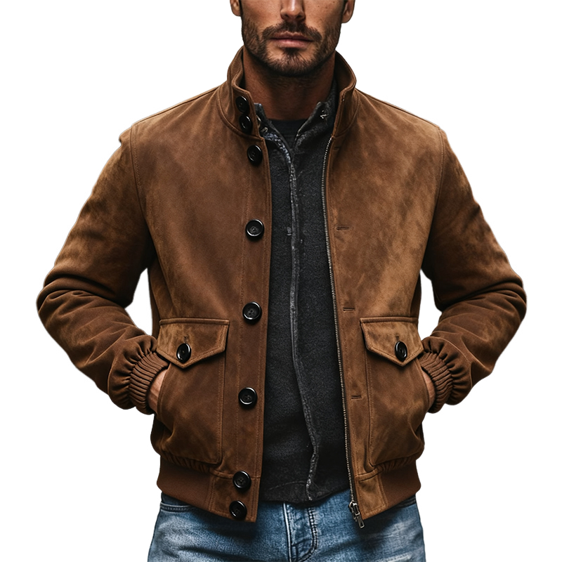 Men's Vintage Faux Suede Solid Color Stand Collar Jacket MTA1755J0X