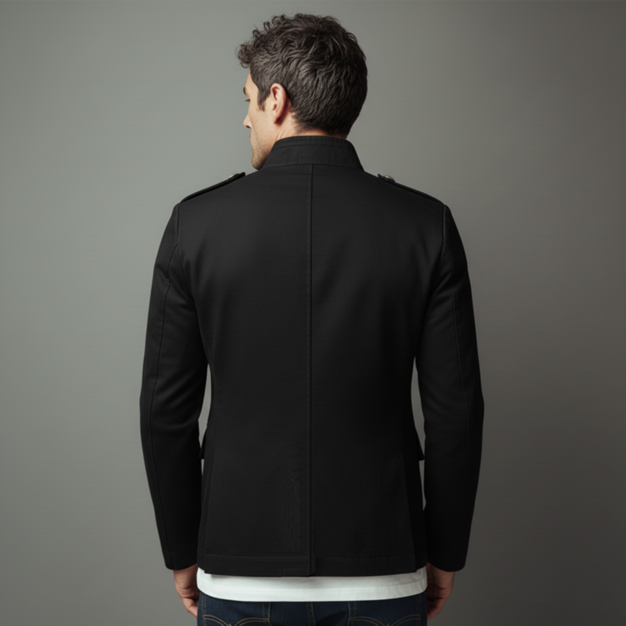 Men's Classic Stand Collar Cotton Blend Single Breasted Slim Fit Jacket MTA2453J7K