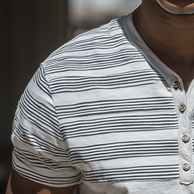 Men's Summer Fashion Striped Patch Short Sleeve T-Shirt MTA1888G8P