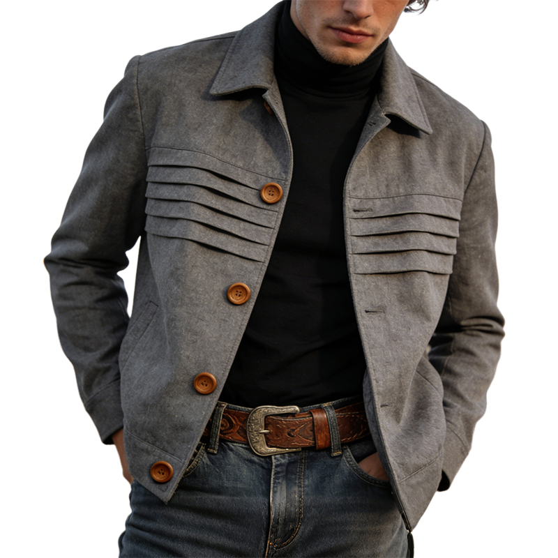 Men's Retro Casual Pleated Lapel Button Jacket MTA1116L2TO
