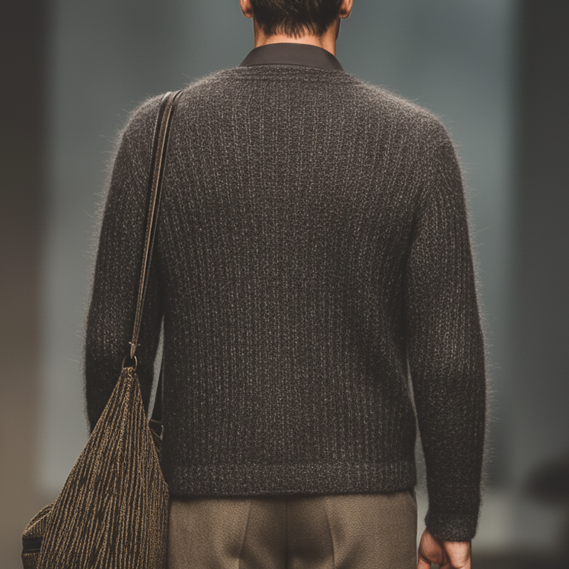 Men's Retro Gray-Brown V-Neck Slim Fit Knit Cardigan MTA3071J8U