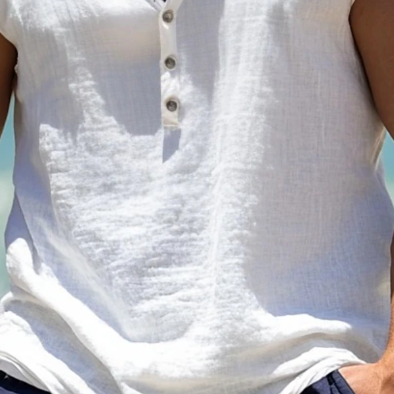 Men's Casual Breathable Linen Henley Collar Patch Pocket Loose Tank Top MTA0656E8M