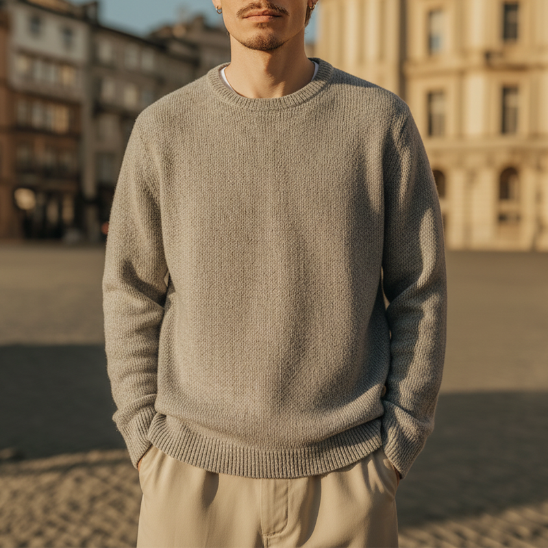 Men's Winter Simple Cotton Knitted Crew Neck Sweater MTA2273J8P