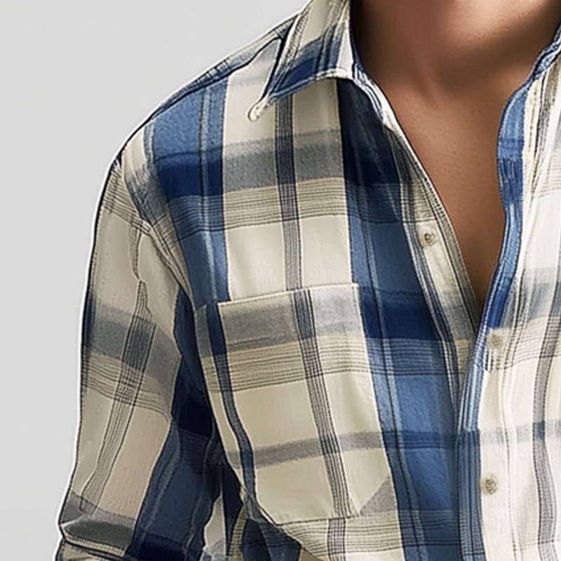 Men's Business Classic Plaid Cotton Long Sleeve Shirt MTA2958G4U