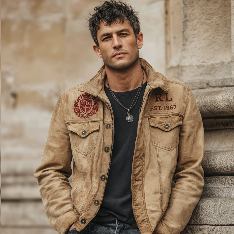 Men's Urban Retro Suede Embroidered Lapel Jacket MTA1917K7U