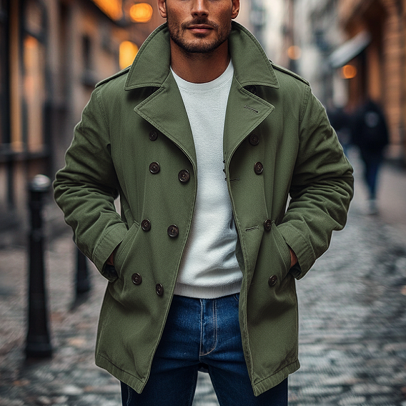 Men's Washed Cotton Lapel Double-breasted Jacket MTA1643J3X