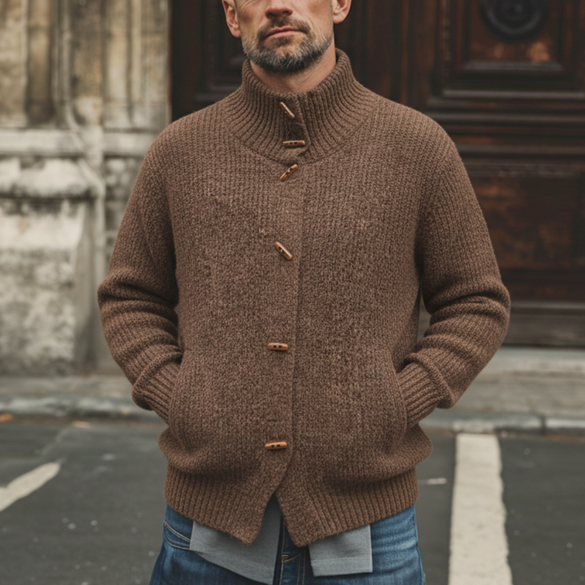 Men's Classic Retro Stand-up Collar Knitted Cardigan MTA2989K2K