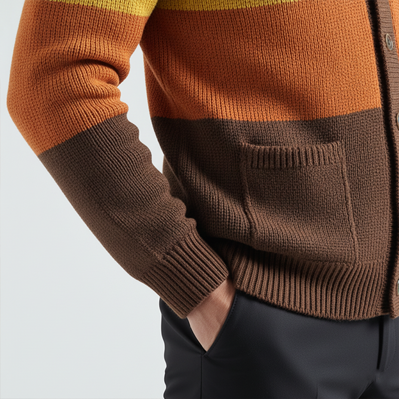 Men's Winter Fashion Contrast Striped Cotton Knitted Cardigan MTA2088J7P