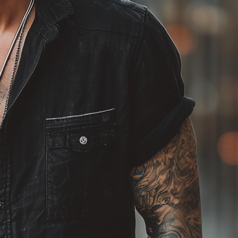 Men's Summer Fashion Washed Denim Short Sleeve Shirt MTA1404G3P