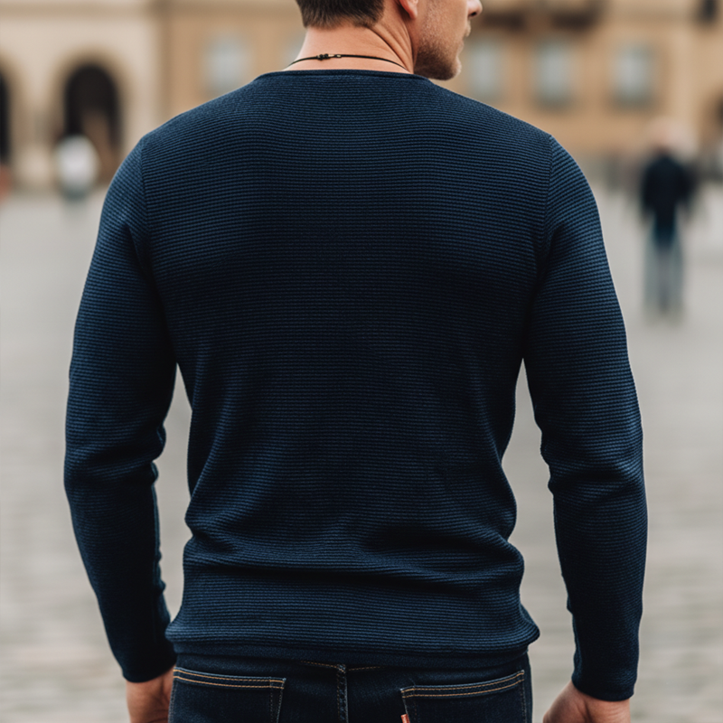 Men's Basic Solid Color V-neck Slim-fit Knitted Long-sleeved T-shirt MTZ1578A1U