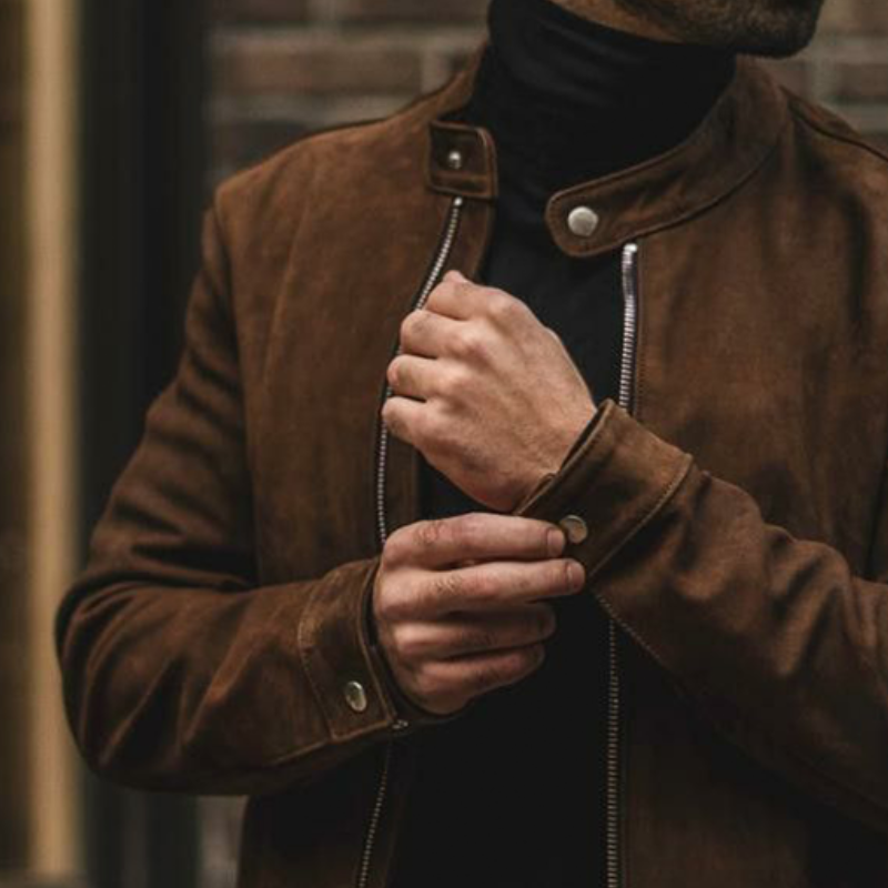 Men's Vintage Casual Faux Suede Zipper Stand Collar Jacket MTA1571I6TO