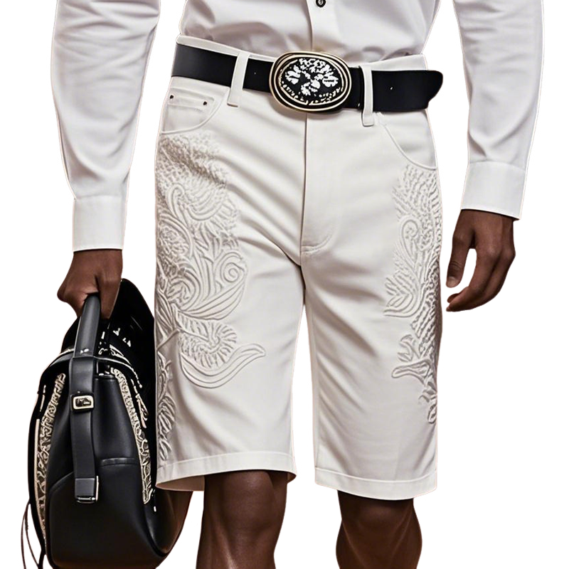 Men'S Fashion Retro Embroidered Straight Denim Shorts MTA0991E0Z