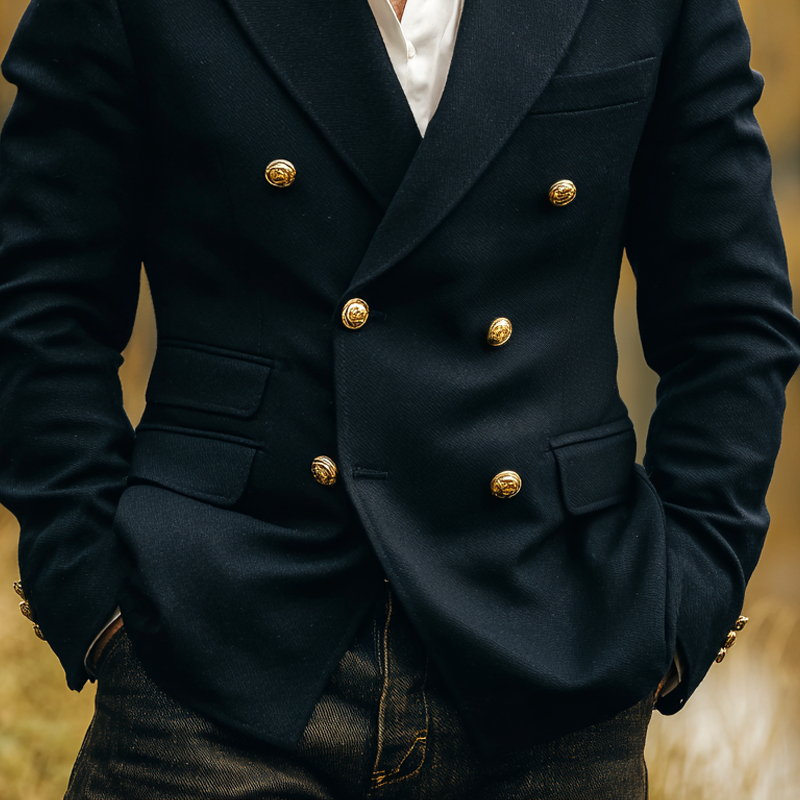 Men's Solid Peak Lapel Double Breasted Blazer MTA0388I4Z