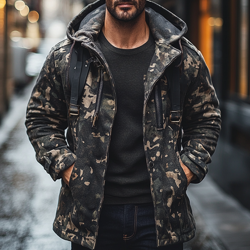 Men's Vintage Camouflage Print Hooded Coat MTA1833H7X
