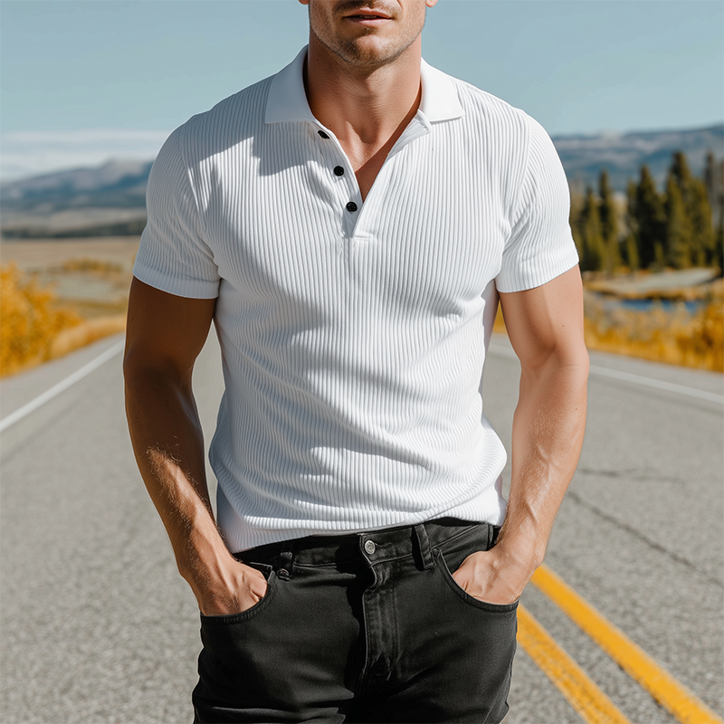 Men's Spring And Summer Fashion Casual Ribbed Texture Fabric Slim Short-sleeved Polo Shirt MTA1111G6K