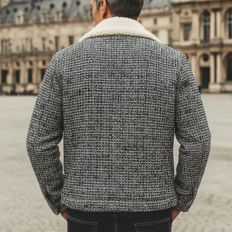 Men's Classic Tweed Warm Faux Lambswool Lined Zip-Up Jacket MTA1328K9U