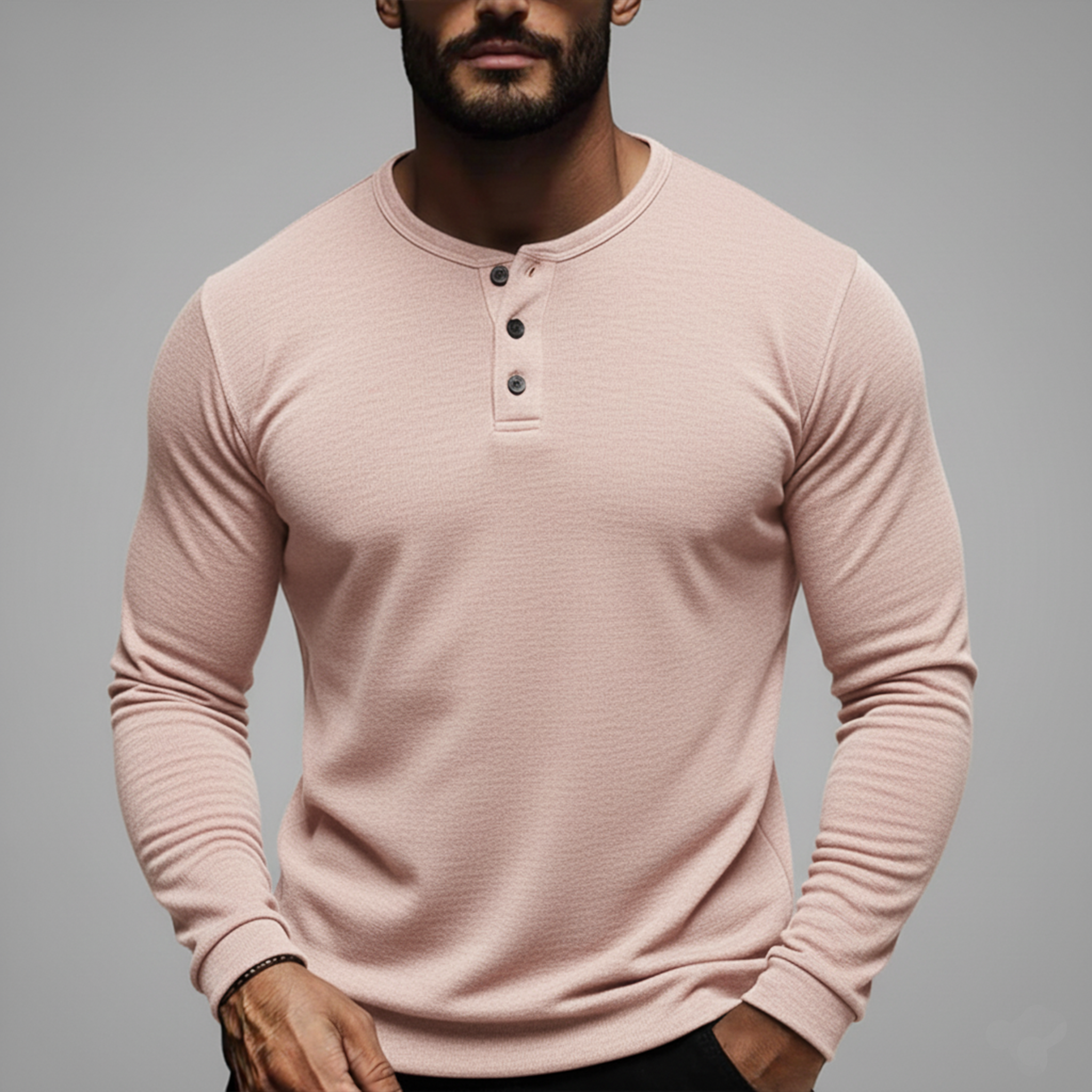 Men's Classic Casual Tough Guy Style Dralon Warm Skin-friendly Henry Collar Slim Long Sleeve T-shirt MTA2354J0K