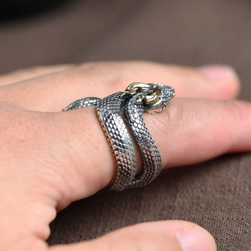 Men's Vintage S925 Silver Python Adjustable Ring MTA3007F1M