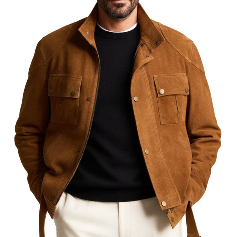 Men's Retro Elegant Stand Collar Faux Suede Jacket MTA1261L0U