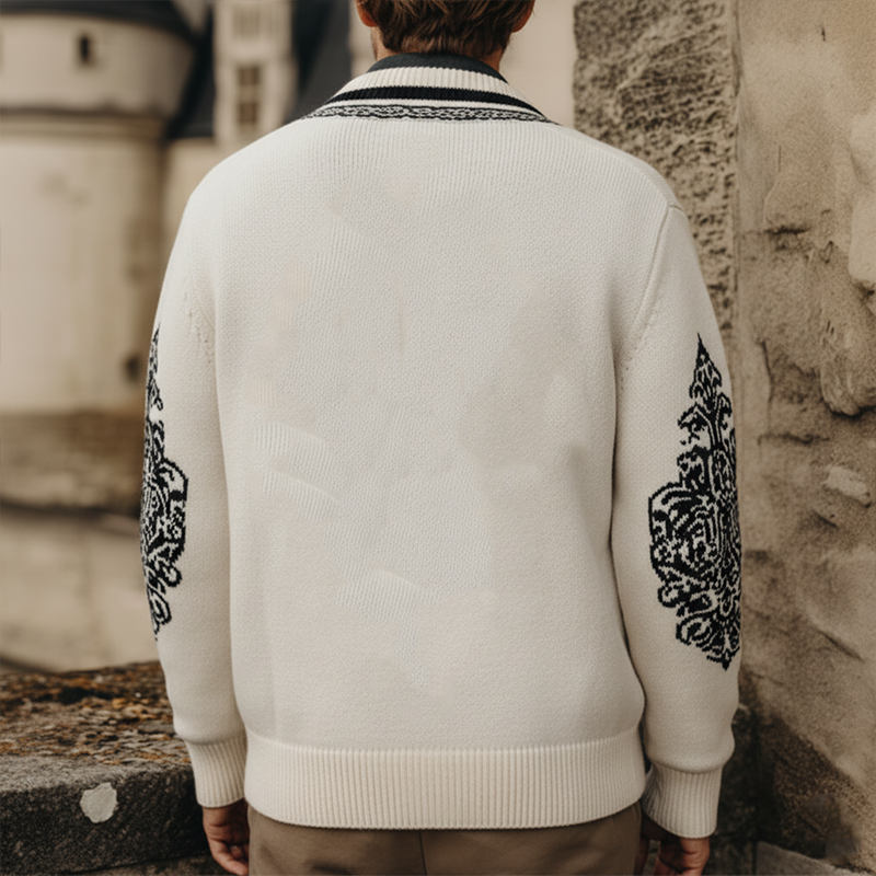 Men's Winter Fashion Exquisite Knitted Jacquard Cotton Yarn Cardigan MTA1661J4P