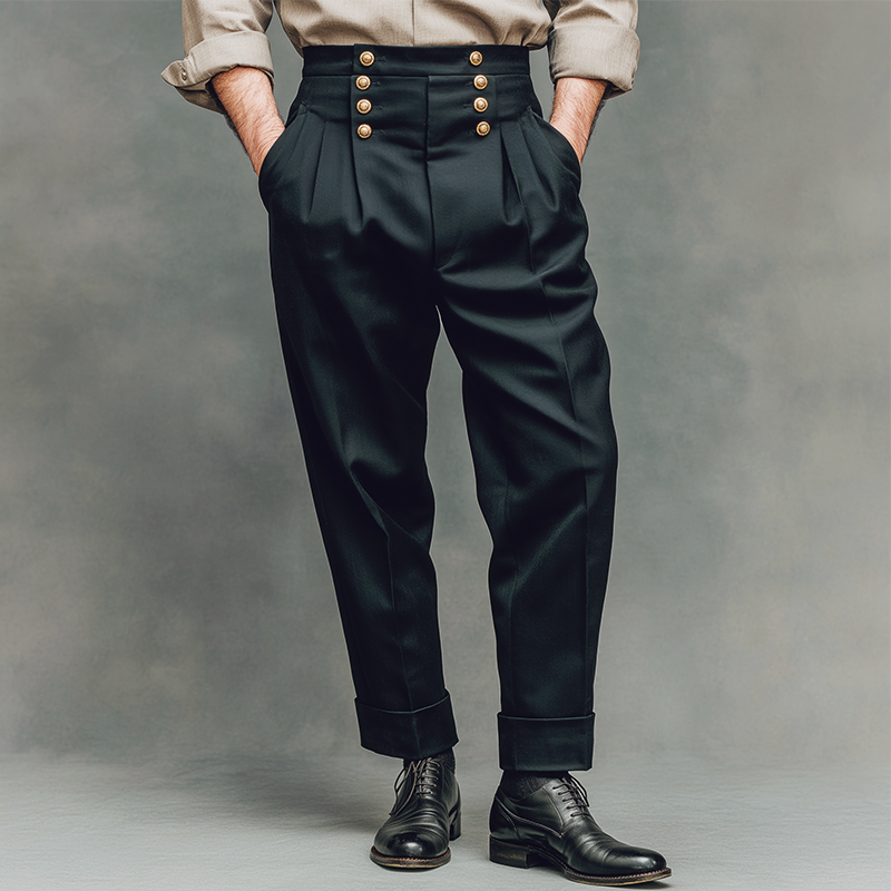 Men's Retro Casual Metal Button Decorated Suit Pants MTA2439J7TO