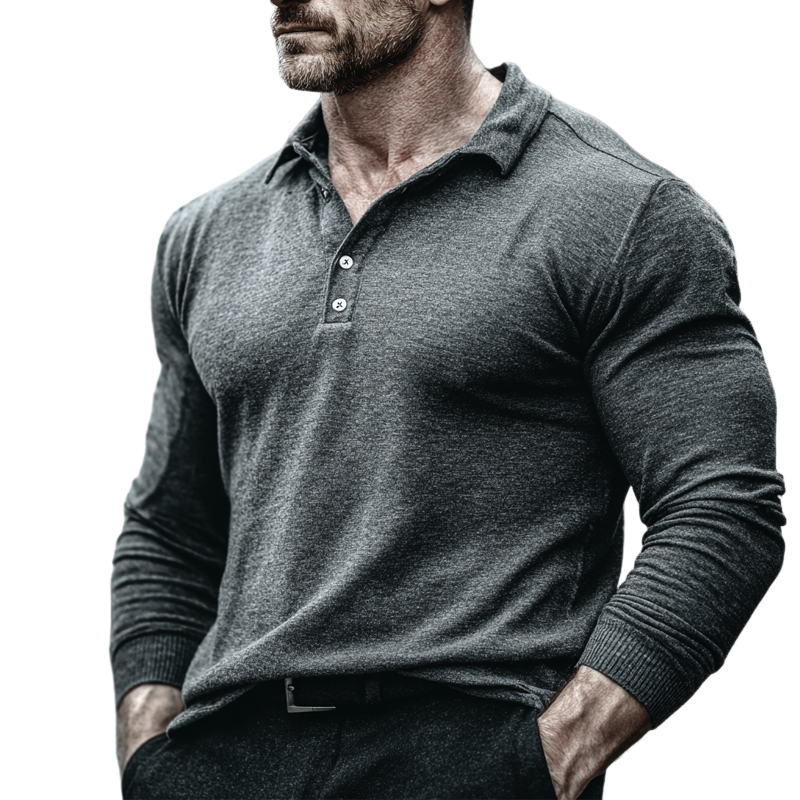 Men's Knitted Solid Color Long-sleeved POLO Shirt MTA1720G5X