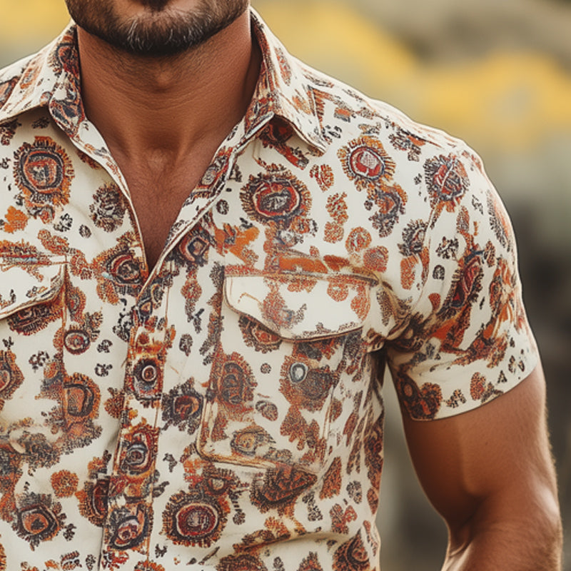 Men's Summer Retro Print Short Sleeve Shirt MTA2937D0U