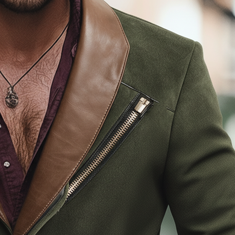 Men's Winter Retro Faux Suede Faux Leather Collar Zipper Jacket MTA0191L3P