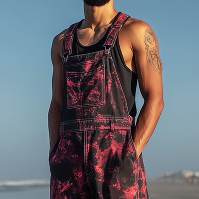 Men's Classic Black And Red Camouflage Overalls MTA0684H4U