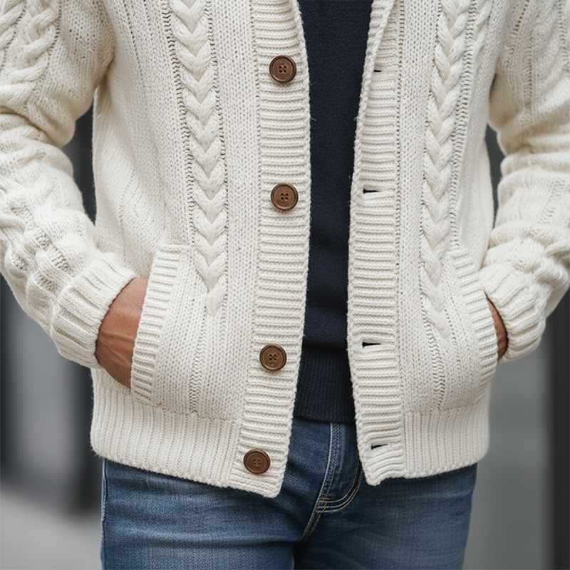 Men's Winter Simple Cotton Yarn Knitted Hooded Cardigan MTA0325K0P