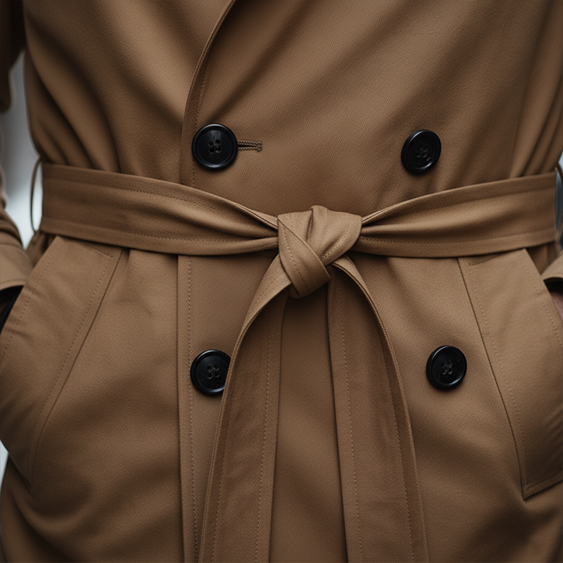 Men's Simple Retro PU Faux Leather Collar Cotton Blend Trench Coat(with Belt) MTA0454K7P