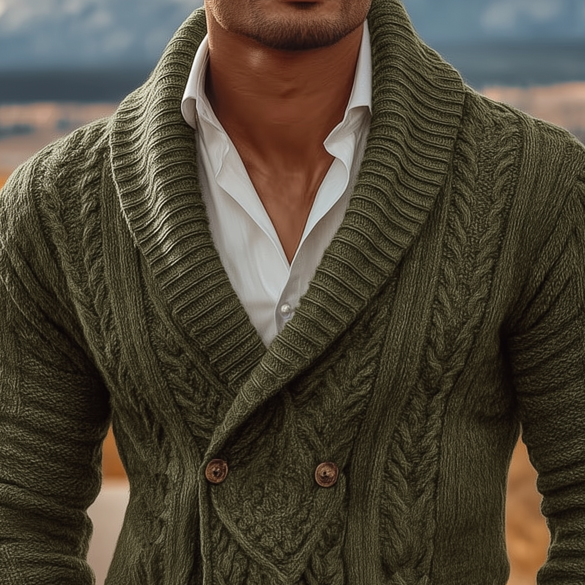Men's Classic Casual Shawl Collar Double-breasted Slim Fit Knitted Cardigan MTA0856I5K