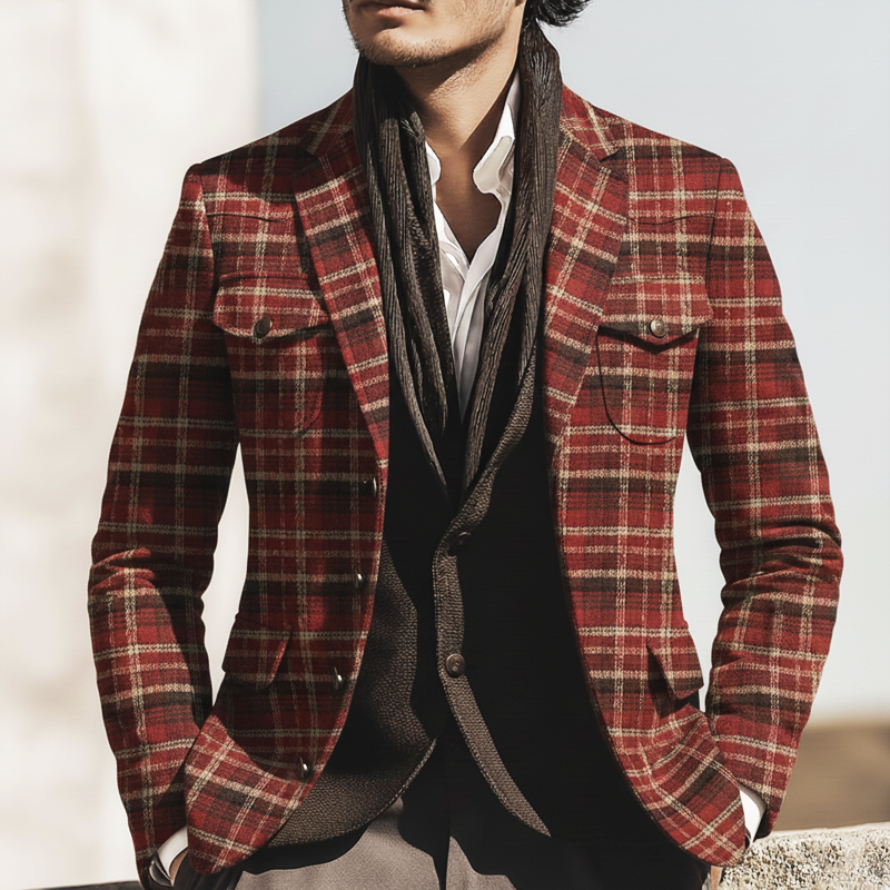 Men's Classic Plaid Single-breasted Double-vent Jacket MTA2926K3U