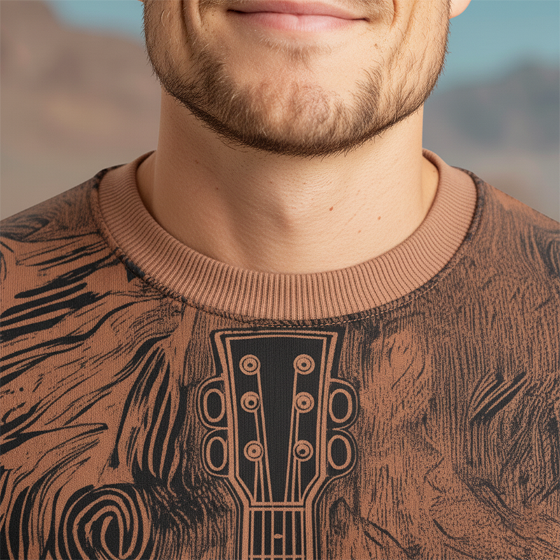 Men's Fashion Guitar Print Cotton Blend Crew Neck Sweatshirt MTA2723J2P