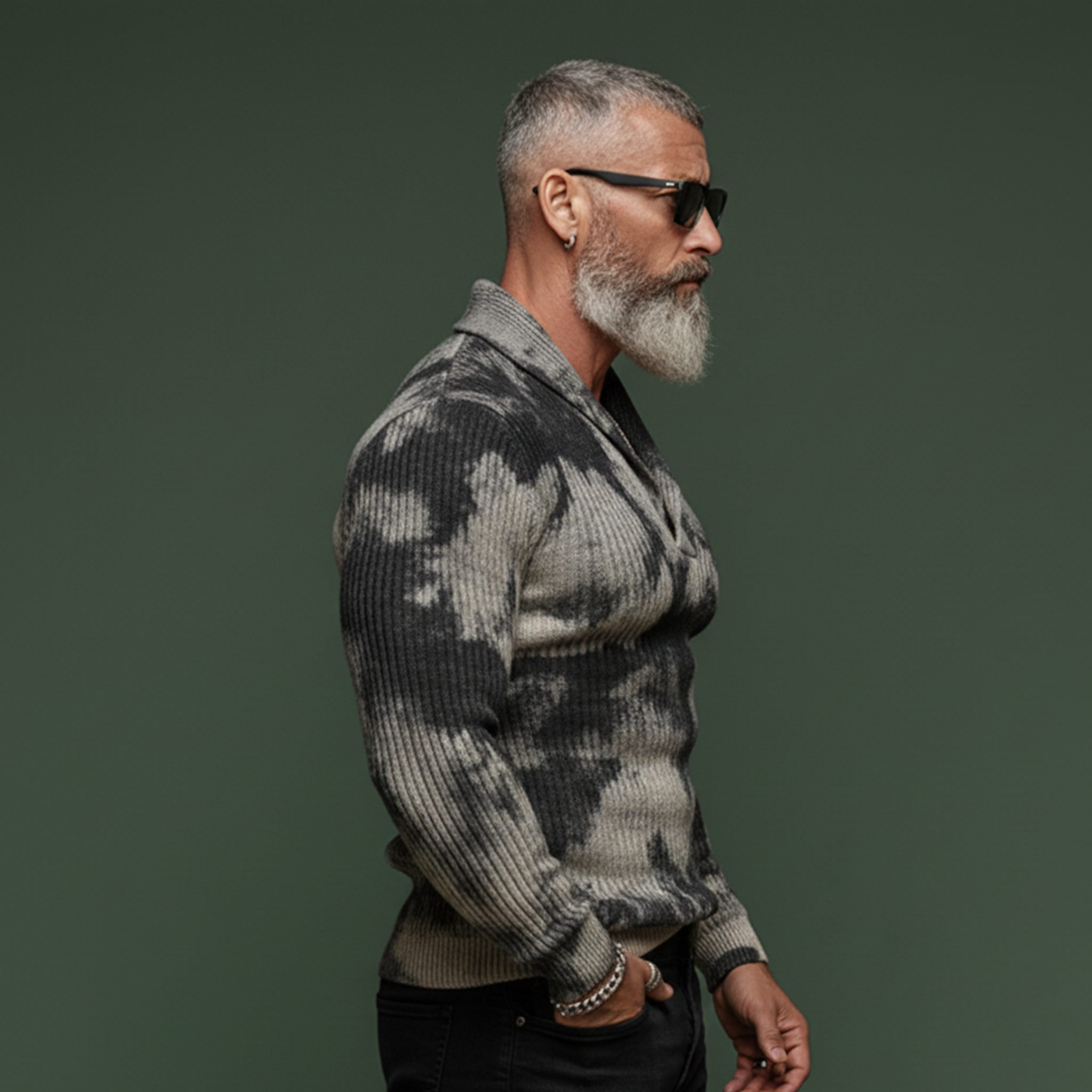 Men's Classic Retro Print Ribbed Stretch Slim Fit Long Sleeve T-Shirt MTA0142L7K